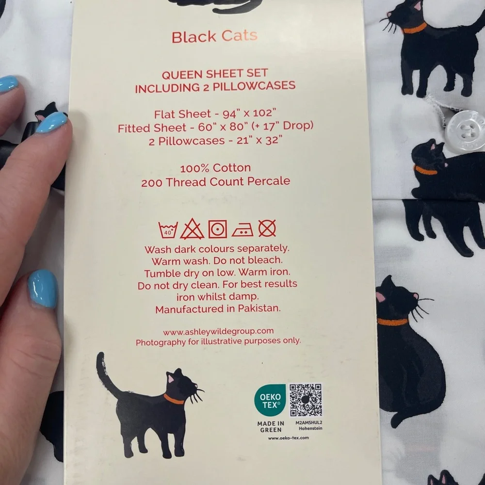 Cath Kidston Black Cats Halloween Queen Sheet Set 100% Cotton NWT
